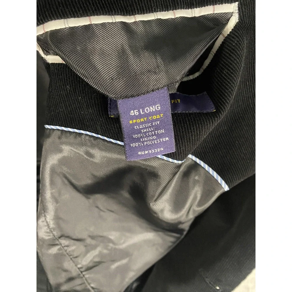 Stafford Blazer Mens‎ 46 L Black Corduroy Classic Fit Sport Coat Elbow Patch